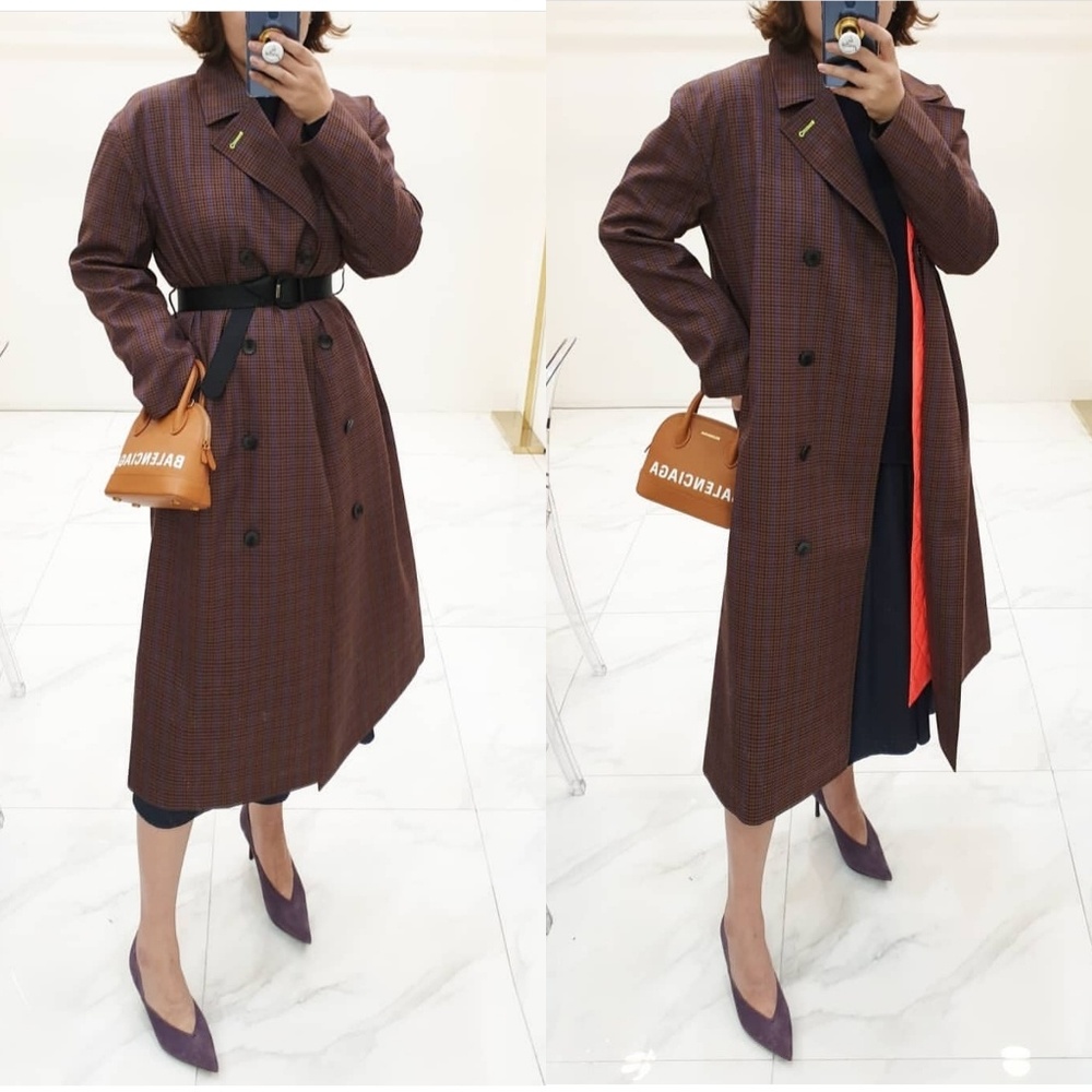 TIBI CHECK OVERSIZED TRENCH COAT REMOVABLE LINING